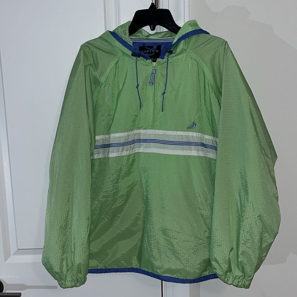 Lime Green Cuffy’s Cape Cod Hooded Pullover Sailing Yacht Nylon Lined Jacket